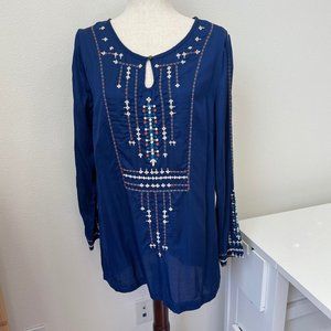 Sundance Native Design Embroidered Tunic Dress Side Slit